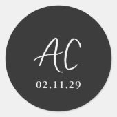 Elegante zwarte schone bruiloft ronde sticker (Voorkant)