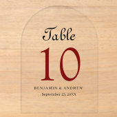 Elegante Zwarte Script Acryl Boog Tafelnummer (Voorkant)