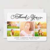 Elegante Zwarte Script Afstudeer 5 Foto Collage Bedankkaart (Voorkant)