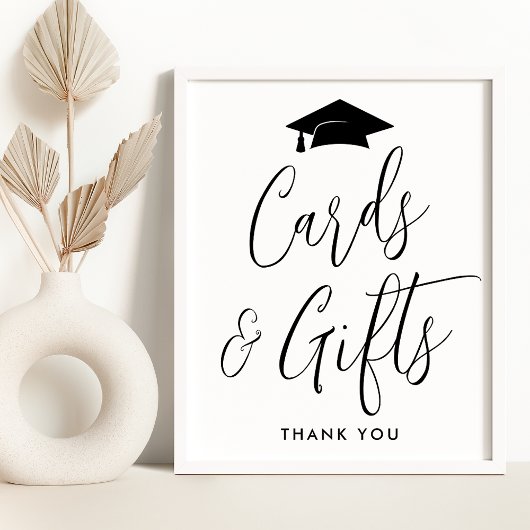 Elegante zwarte script afstudeerkaarten en -cadeau poster