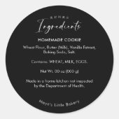 Elegante Zwarte Script Bakkerij Ingrediënten Ronde Sticker (Voorkant)