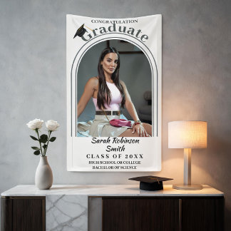 Elegante Zwarte Script Boog Foto Klas Jaar Afstude Spandoek