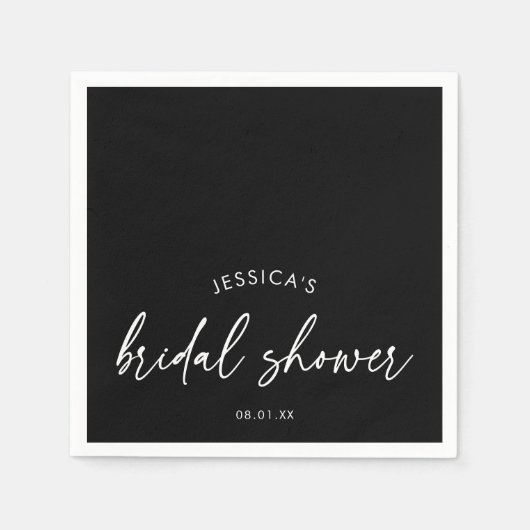Elegante Zwarte Script Bruidsdouche Servet (Voorkant)
