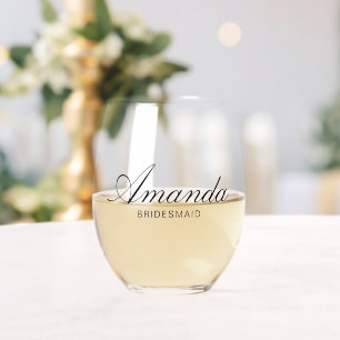 Elegante Zwarte Script Bruidsmeisje Huwelijksgunst Wijnglas Zonder Voet