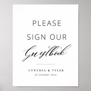 elegante zwarte script bruiloft gast boek Poster