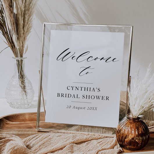 elegante zwarte script bruiloftsshower welkomstbor poster
