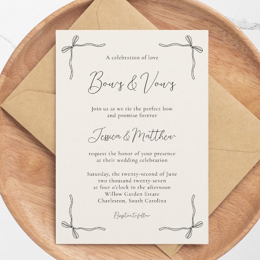 Elegante Zwarte Script Eenvoudige Coquette Strik B Kaart
