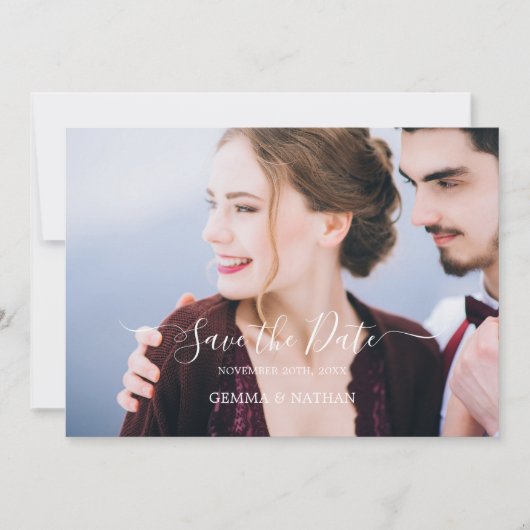 Elegante Zwarte Script Foto Bewaar de Datum Kaart (Voorkant)