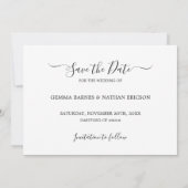 Elegante Zwarte Script Foto Bewaar de Datum Kaart (Achterkant)