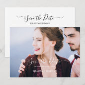 Elegante Zwarte Script Foto Bewaar de Datum Kaart (Voorkant / Achterkant)