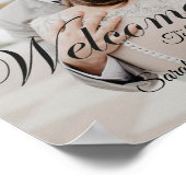 Elegante Zwarte Script Foto Bruiloft Welkom Bord Poster (Hoek)