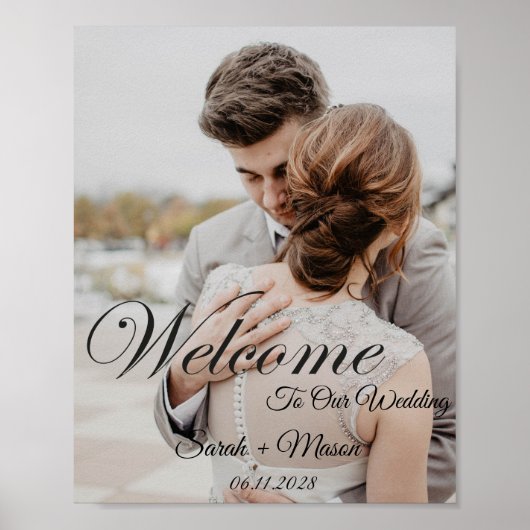 Elegante Zwarte Script Foto Bruiloft Welkom Bord Poster (Voorkant)