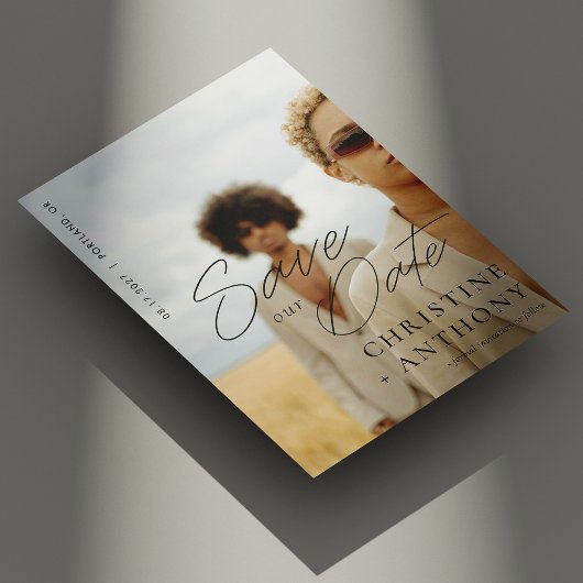 Elegante Zwarte Script Foto Save The Date Kaart