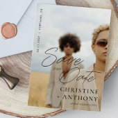 Elegante Zwarte Script Foto Save The Date Kaart