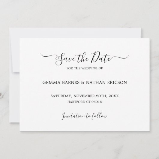 Elegante zwarte script foto save the date kaart (Achterkant)
