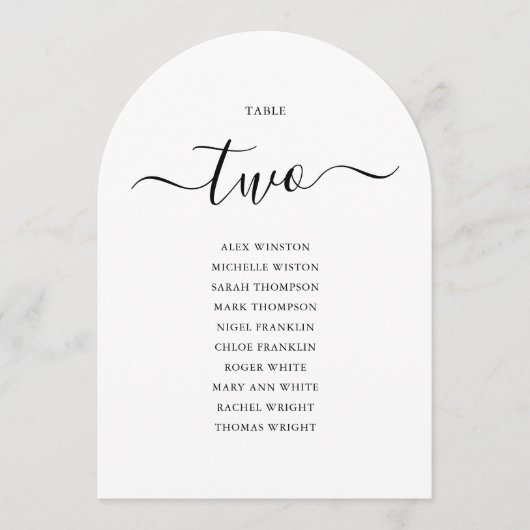 Elegante zwarte script gebogen tafel zithart kaart (Voorkant)