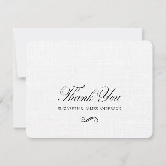 Elegante zwarte script gepersonaliseerd trouwmonog bedankkaart (Voorkant)