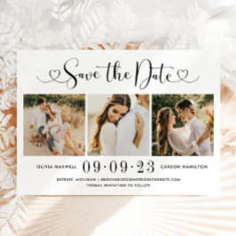 Elegante Zwarte Script Hart Foto Collage Trouwen Save The Date