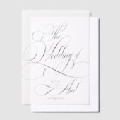 Elegante zwarte script kalligrafie bruiloft overla vellum uitnodigingen (Offset)