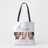 Elegante Zwarte Script Logo Foto Make-up Studio Tote Bag (Voorkant)