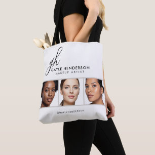 Elegante Zwarte Script Logo Foto Make-up Studio Tote Bag