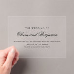 Elegante zwarte script minimale formele bruiloft acryl uitnodigingen<br><div class="desc">Deze verfijnde huwelijksuitnodiging is voorzien van een delicaat zwart script in combinatie met klassieke serif-tekst op een schone, moderne lay-out - perfect voor formele vieringen. Ontworpen voor koppels die tijdloze elegantie en subtiele luxe waarderen, bevat deze platte kaart gepersonaliseerde details zoals namen, locatie en tijd. Ideaal voor zwarte stropdas evenementen...</div>