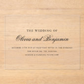 Elegante zwarte script minimale formele bruiloft acryl uitnodigingen (Voorkant)