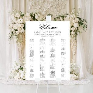Elegante zwarte script minimale trouwstoelindeling poster