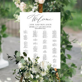 Elegante zwarte script minimale trouwstoelindeling poster