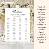 Elegante zwarte script minimale trouwstoelindeling poster