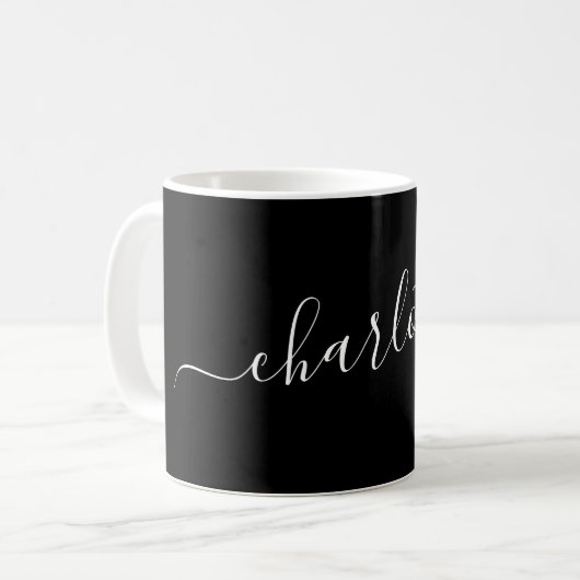 Elegante Zwarte Script Moderne Naam Persoonlijk Koffiemok (Voorkant links)