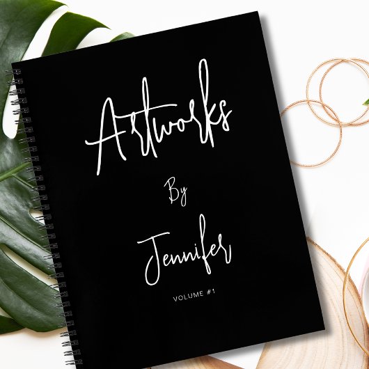 Elegante zwarte script naam kunstwerk schetsboek notitieboek