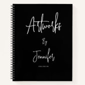 Elegante zwarte script naam kunstwerk schetsboek notitieboek (Voorkant)