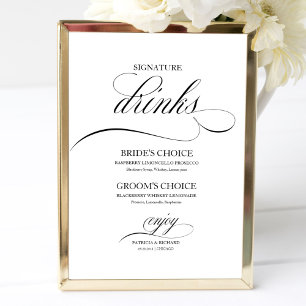 Elegante Zwarte Script Onderschrift Dranken Poster