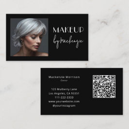 Elegante Zwarte Script QR Code Foto Make-up Visitekaartje