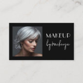 Elegante Zwarte Script QR Code Foto Make-up Visitekaartje (Voorkant)