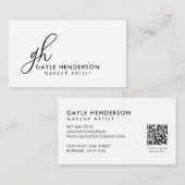Elegante zwarte script QR-code monogram make-up Visitekaartje (Voorkant / Achterkant)