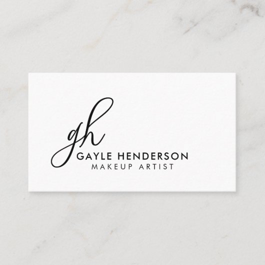 Elegante zwarte script QR-code monogram make-up Visitekaartje (Voorkant)