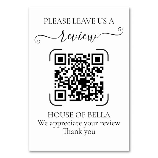 Elegante zwarte script QR-code zakelijke review Kaart (Voorkant)