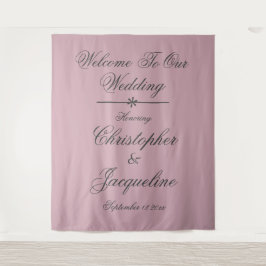 Elegante Zwarte Script Stof Roze Trouwfeest Wandkleed