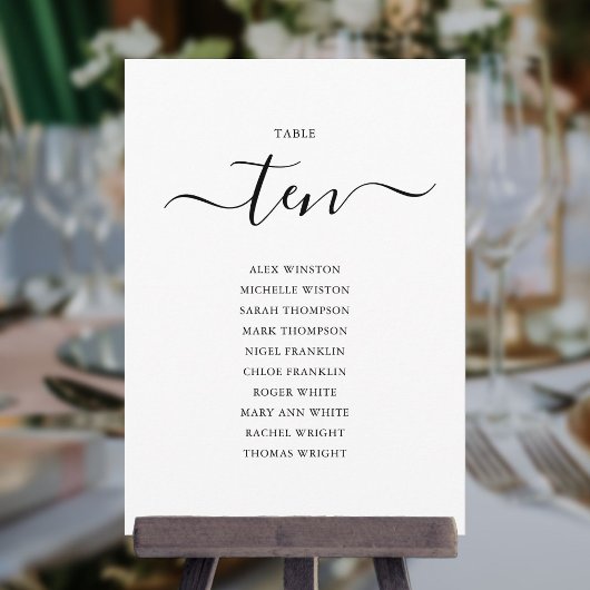 Elegante Zwarte Script Tafel Nummer 10 Zitplaatska Kaart
