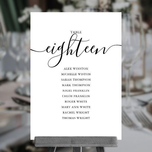 Elegante Zwarte Script Tafel Nummer 18 Zitplaatska Kaart