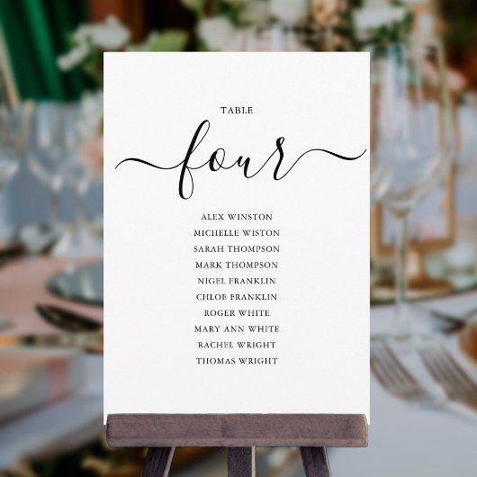 Elegante Zwarte Script Tafel Nummer 4 Zitplaatsenk Kaart