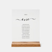 Elegante Zwarte Script Tafel Nummer Zitplaatskaart Acryl Bord (Voorkant)