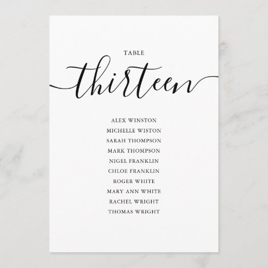 Elegante Zwarte Script Tafelnummer 13 Zitplaatskaa (Achterkant)