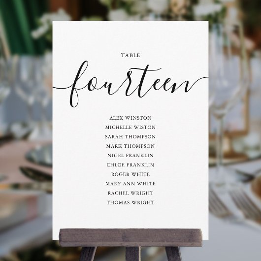 Elegante Zwarte Script Tafelnummer 14 Stoelenplatt