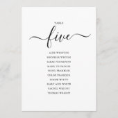 Elegante Zwarte Script Tafelnummer 5 Zitplaatskaar (Voorkant)