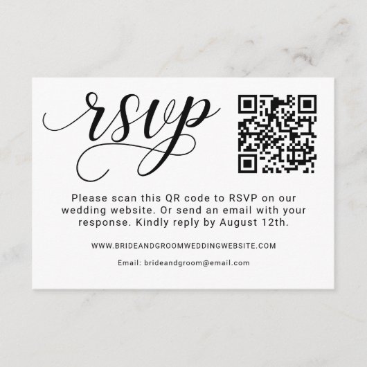 Elegante zwarte script trouw QR-code RSVP Kaartje (Voorkant)