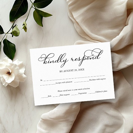Elegante Zwarte Script Trouw RSVP Kaart