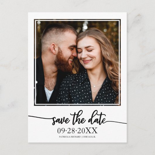 Elegante Zwarte Script Trouw Save The Date Foto Briefkaart (Voorkant)